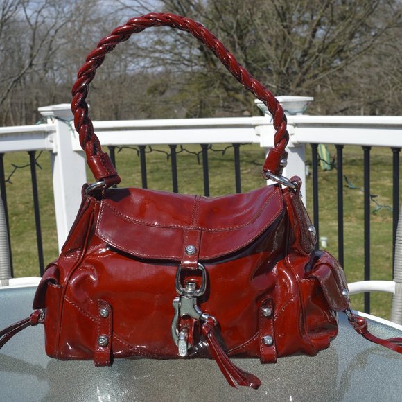 Francesco Biasia ruby red patent leather purse with suede interior front flap - Picture 4 of 11